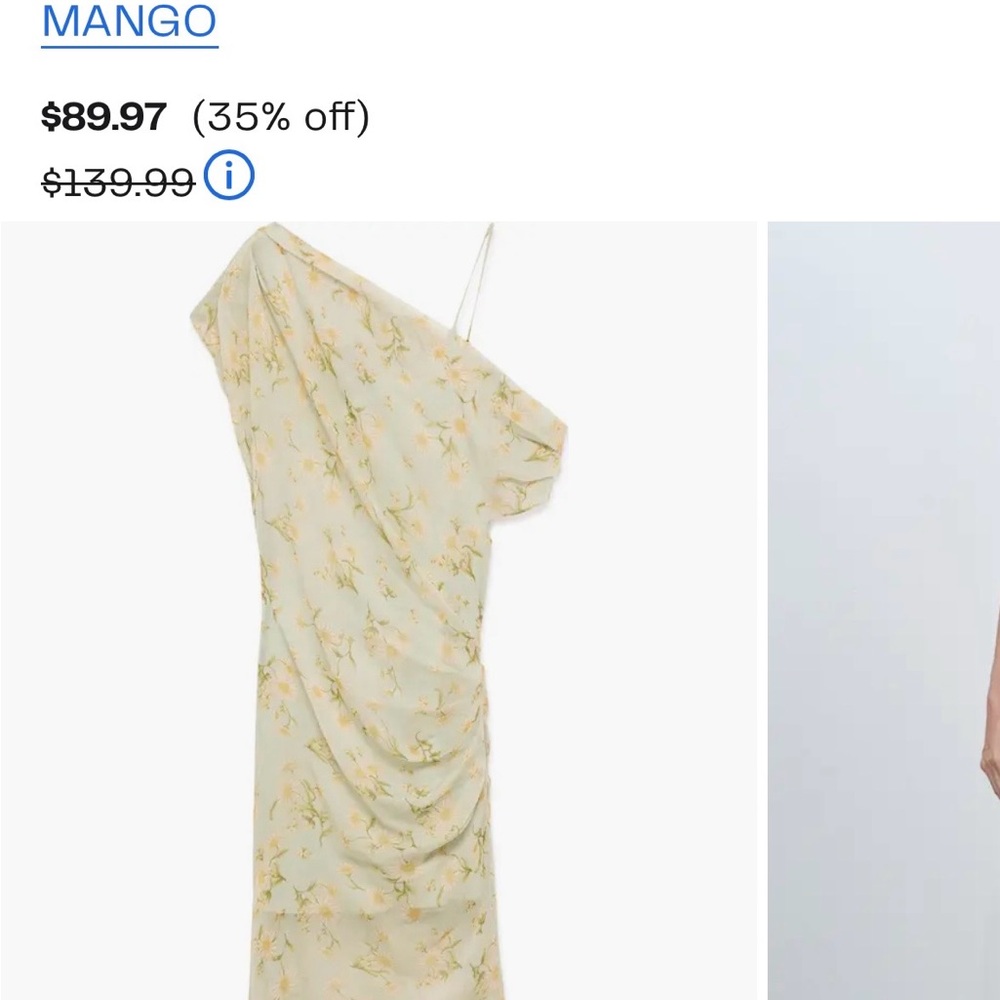 Mango One-Shoulder Dress - Light Green Floral